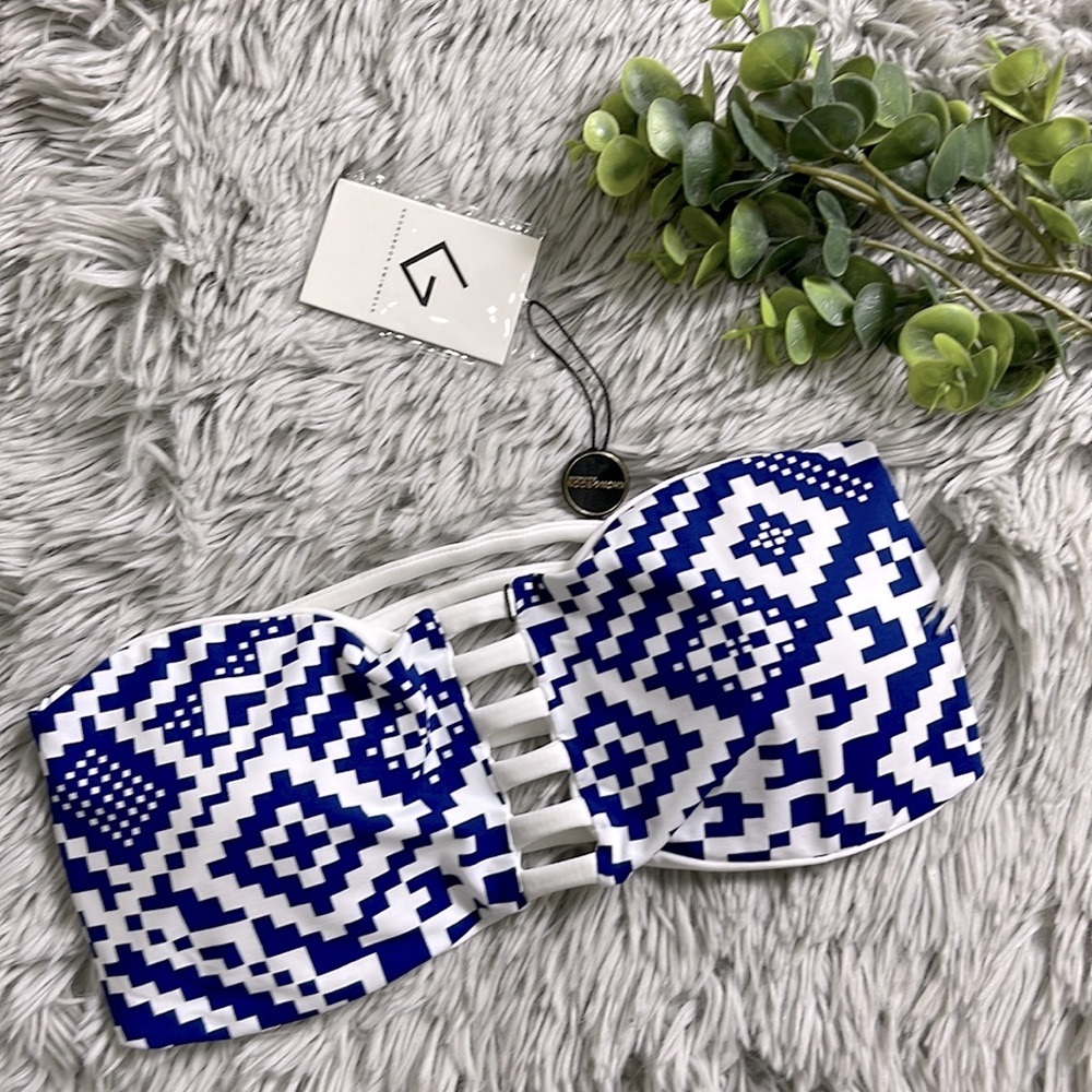 NWT khong boon blue aztec halter bikini top size  S